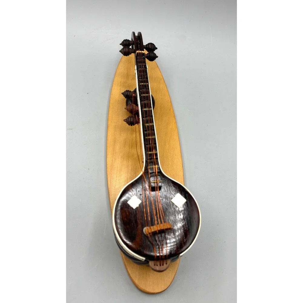 Vintage Miniature Sitar Model Handcrafted Wood Asian Musical Instrument Decor